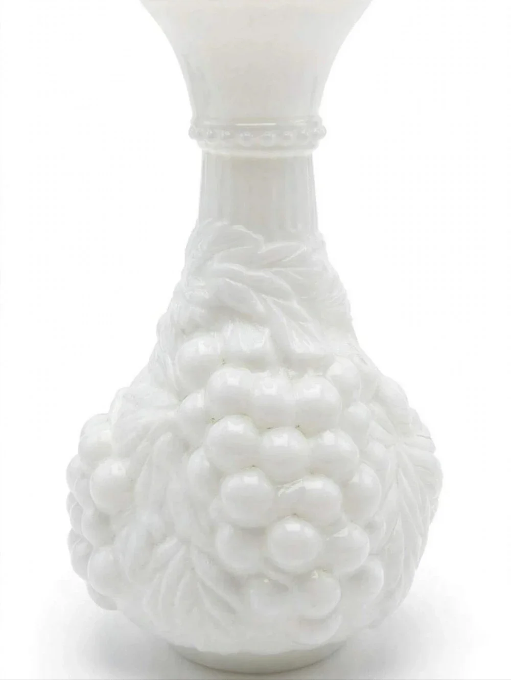 Vintage Indiana Glass Harvest Grape White Milk Glass Pitcher & Vase Set 1970s